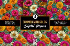 Playful Summer Marigold Flowers Digital Papers Product Image 1