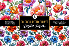 Colorful Peony Flower Digital Papers Product Image 1