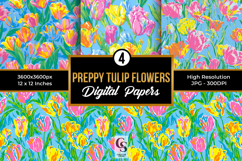 Preppy Tulip Flowers Digital Papers Product Image 1