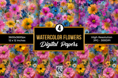 Summer Watercolor Flowers Seamless Pattern Product Image 1
