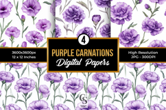 Purple Watercolor Carnation Seamless Pattern Product Image 1