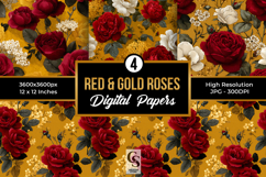 Red and Gold Roses Digital Paper Product Image 1