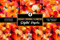 Bright Orange Alcohol Ink Flowers Pattern Product Image 1