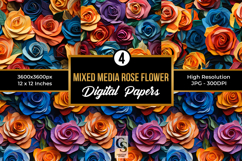 Mixed Media 3D Roses Digital Papers Product Image 1