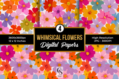 Colorful Whimsical Flowers Digital Papers Product Image 1