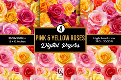 Pink and Yellow Roses Seamless Patterns Product Image 1