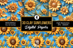 3D Clay Sunflowers Seamless Patterns Product Image 1