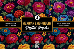 Colorful Mexican Flowers Embroidery Seamless Patterns Product Image 1