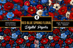 Red Blue American Spring Flowers Seamless Patterns Product Image 1
