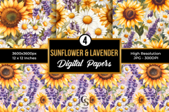 Summer Watercolor Sunflowers &amp; Lavender Floral Patterns Product Image 1