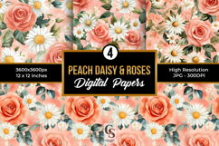 Peach Watercolor Roses and Daisies Patterns Product Image 1