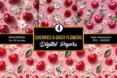 3D Daisy and Cherries Seamless Pattern Product Image 1