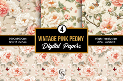 Vintage Pink Peony Flowers Seamless Patterns Product Image 1