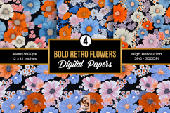 Bold Retro Flowers Seamless Patterns Product Image 1