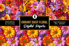 Colorful Vibrant Daisy Flowers Seamless Patterns Product Image 1