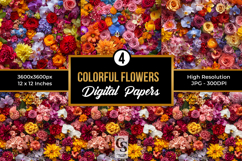 Vibrant Colorful Flowers Digital Papers Product Image 1