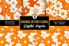Orange Retro Flowers Digital Papers Product Image 1