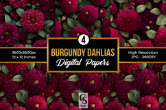 Burgundy Dahlia Flowers Digital Papers Product Image 1