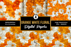 Orange &amp; White Floral Seamless Patterns Product Image 1