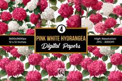 Pink and White Hydrangea Flowers Digital Paper Product Image 1