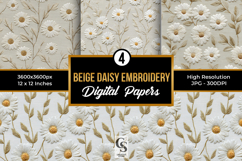 Beige Daisy Floral Embroidery Seamless Patterns Product Image 1