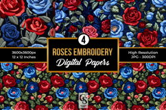 Red and Blue Rose Embroidery Seamless Patterns Product Image 1