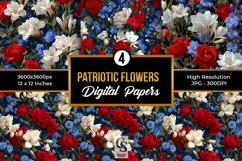 Patriotic Red Blue Flowers Seamless Pattern Product Image 1