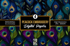 Peacock Feather Embroidery Digital Papers Product Image 1
