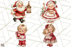 Vintage 1950s Christmas Clipart, Retro Santa Characters PNG Product Image 1