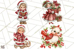 Vintage 1950s Christmas Clipart, Retro Santa Characters PNG Product Image 1