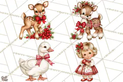 Vintage 1950s Christmas Clipart, Retro Santa Characters PNG Product Image 1
