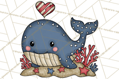 Patriotic Ocean Animals Clipart, Whimsical Red White Blue Product Image 5