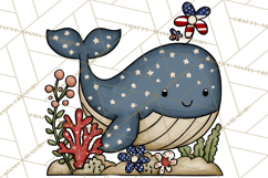 Patriotic Ocean Animals Clipart, Whimsical Red White Blue Product Image 3