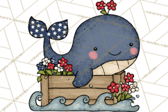 Patriotic Ocean Animals Clipart, Whimsical Red White Blue Product Image 4