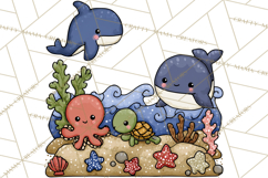 Patriotic Ocean Animals Clipart, Whimsical Red White Blue Product Image 2