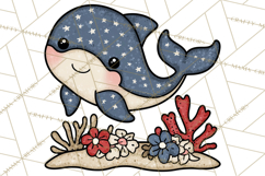 Patriotic Ocean Animals Clipart, Whimsical Red White Blue Product Image 5