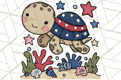 Patriotic Ocean Animals Clipart, Whimsical Red White Blue Product Image 3