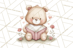 Valentine Animals Reading Books Clipart, Heart Storytime PNG Product Image 2