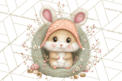 Watercolor Easter Animals Clipart, Cute Animals in Nests Png Product Image 2