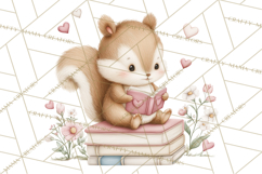 Valentine Animals Reading Books Clipart, Heart Storytime PNG Product Image 3