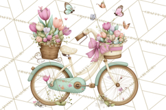 Romantic Bike Clipart, Spring Flowers PNG, Pastel Bicycles Product Image 3