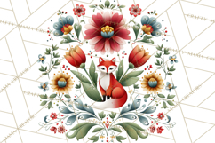 Polish Folk Botanical Clipart, Floral Animals Png Product Image 3