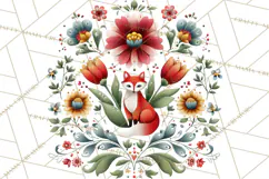 Polish Folk Botanical Clipart, Floral Animals Png Product Image 3