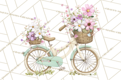 Romantic Bike Clipart, Spring Flowers PNG, Pastel Bicycles Product Image 5