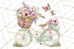 Romantic Bike Clipart, Spring Flowers PNG, Pastel Bicycles Product Image 2