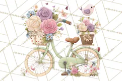 Romantic Bike Clipart, Spring Flowers PNG, Pastel Bicycles Product Image 3