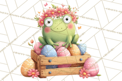 Frog Easter Clipart PNG, Cute Frog Holding Eggs, Pastel Png Product Image 3