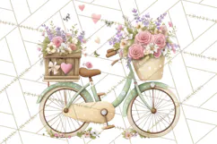 Romantic Bike Clipart, Spring Flowers PNG, Pastel Bicycles Product Image 4