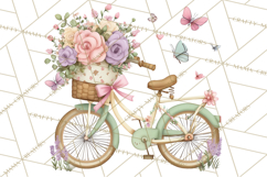 Romantic Bike Clipart, Spring Flowers PNG, Pastel Bicycles Product Image 5