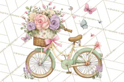 Romantic Bike Clipart, Spring Flowers PNG, Pastel Bicycles Product Image 5